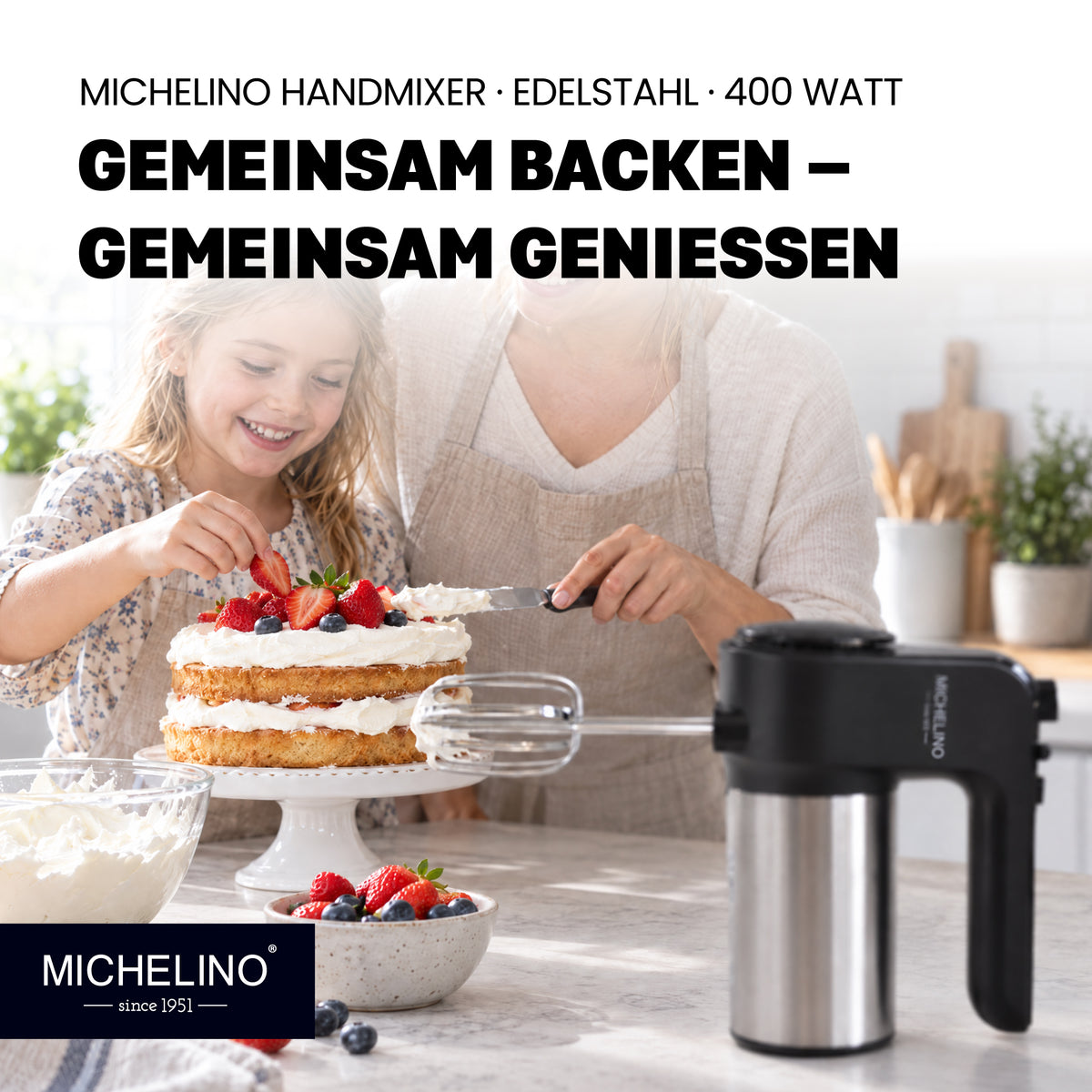 MICHELINO Handmixer 400 Watt Schwarz – Edelstahl mit 6 Stufen & Turbo – Ansicht 8