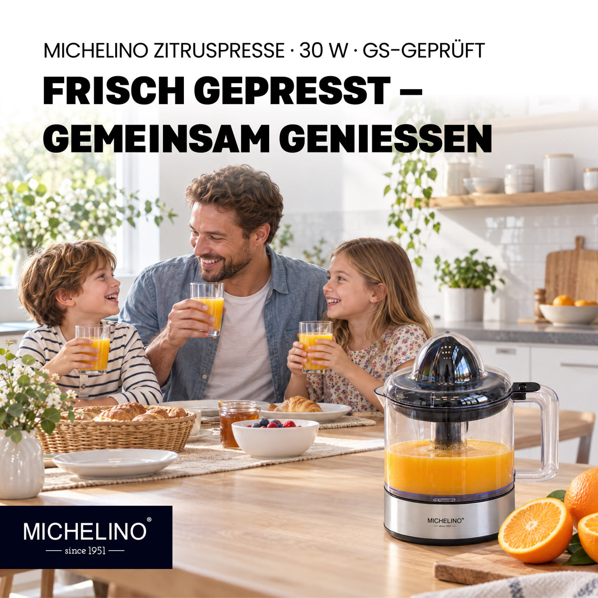 MICHELINO Elektrische Zitruspresse 1,0 Liter – 30W mit 2 Presskegeln & Aromaschutz – Ansicht 8