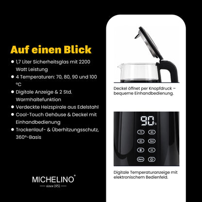 MICHELINO Digitaler Wasserkocher 1,7 Liter mit Temperaturwahl – Ansicht 4