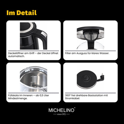 MICHELINO Digitaler Wasserkocher 1,7 Liter mit Temperaturwahl – Ansicht 7