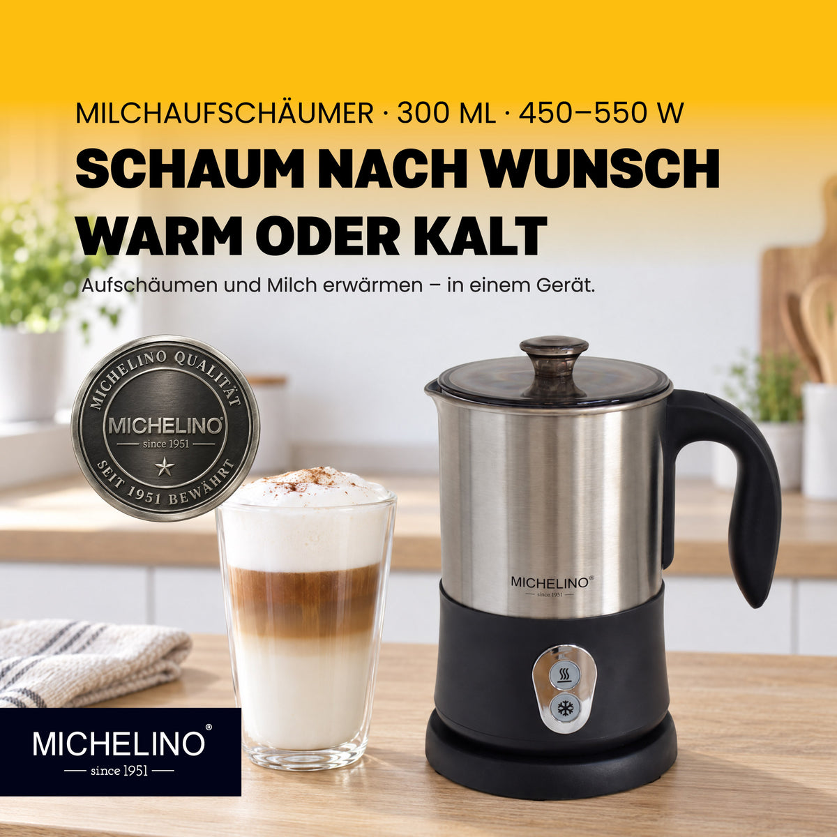 MICHELINO Milchaufschäumer 550 Watt Schwarz – Edelstahl elektrisch – Ansicht 2