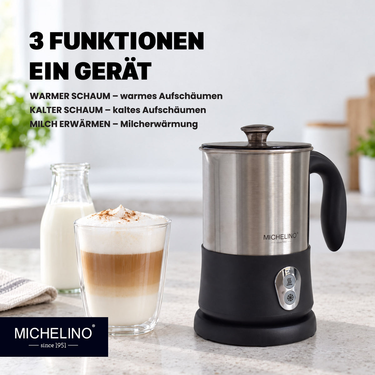 MICHELINO Milchaufschäumer 550 Watt Schwarz – Edelstahl elektrisch – Ansicht 3