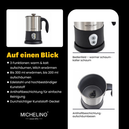 MICHELINO Milchaufschäumer 550 Watt Schwarz – Edelstahl elektrisch – Ansicht 4