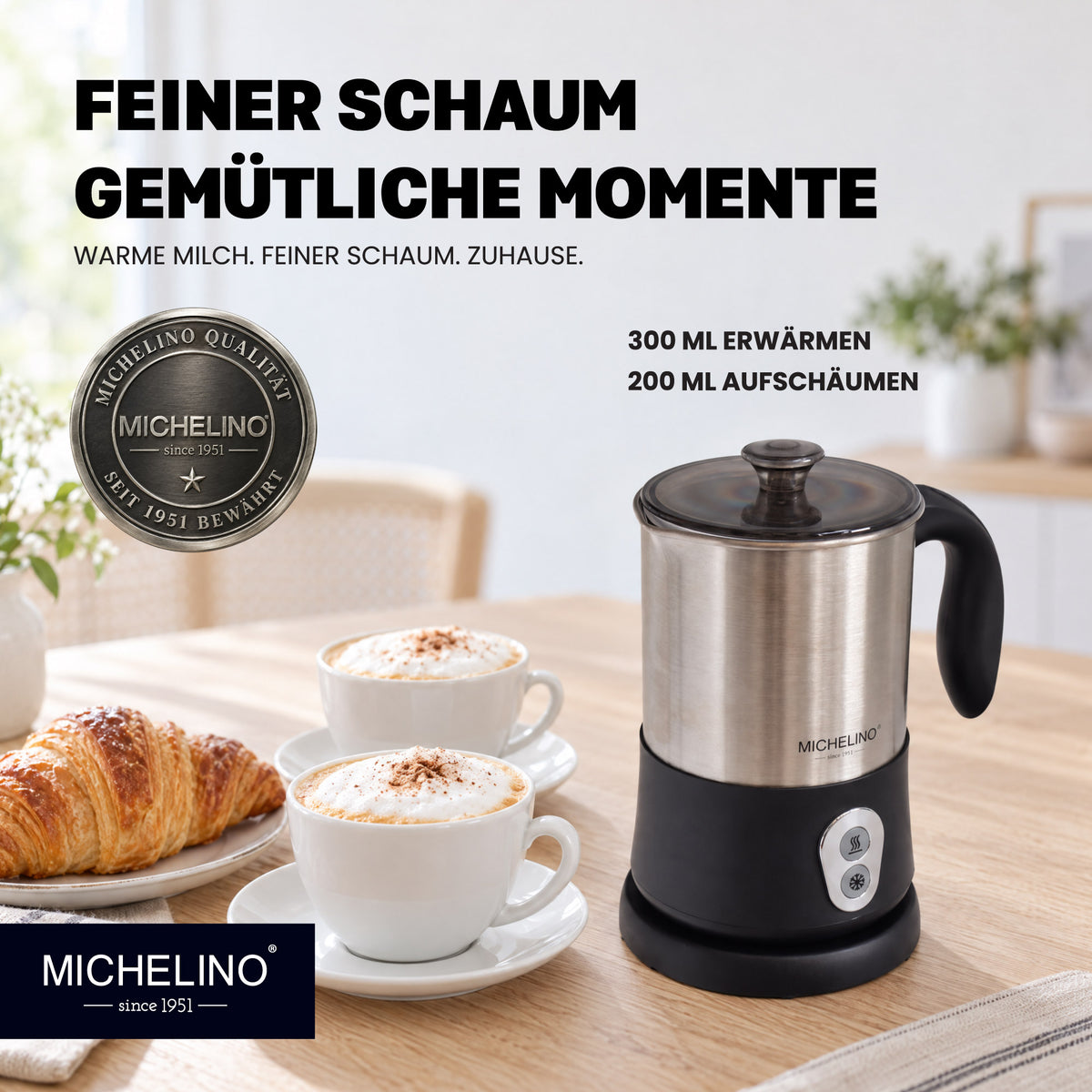 MICHELINO Milchaufschäumer 550 Watt Schwarz – Edelstahl elektrisch – Ansicht 5