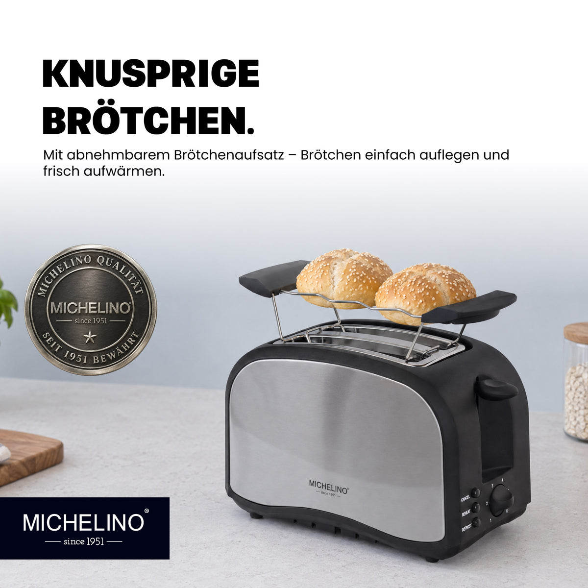 MICHELINO Toaster 2 Scheiben 800 Watt Edelstahl – Ansicht 3