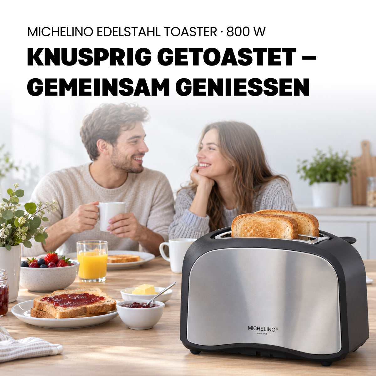 MICHELINO Toaster 2 Scheiben 800 Watt Edelstahl – Ansicht 8