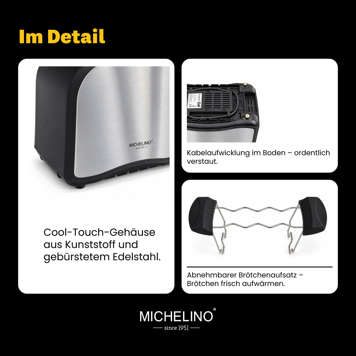 MICHELINO Toaster 2 Scheiben 800 Watt Edelstahl – Ansicht 9
