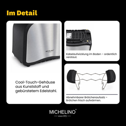 MICHELINO Toaster 2 Scheiben 800 Watt Edelstahl – Ansicht 9