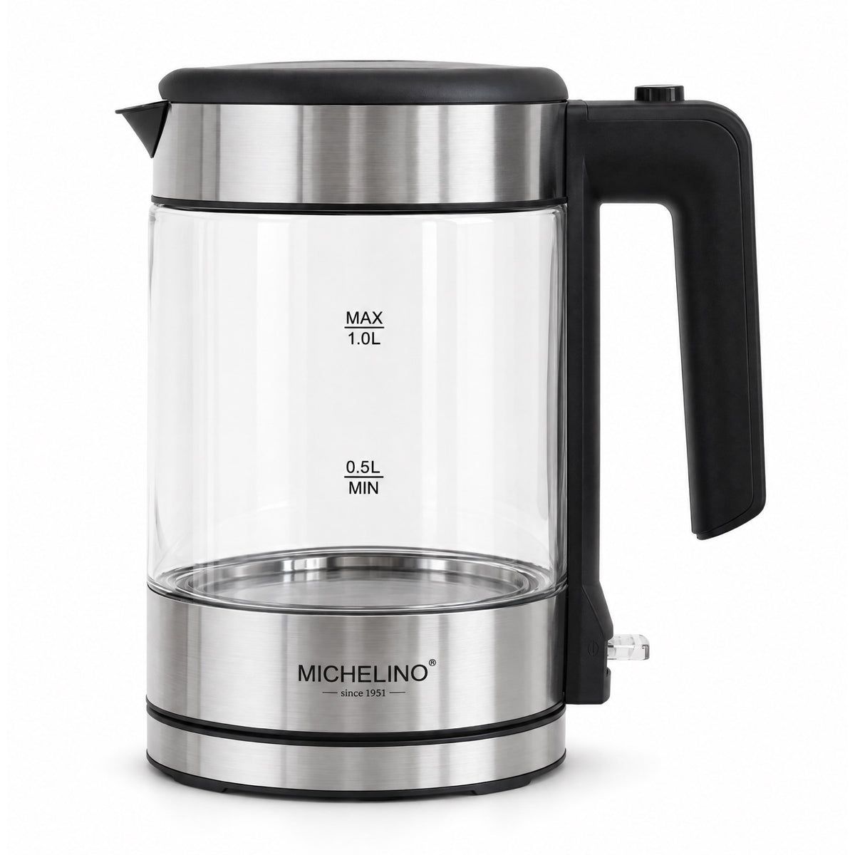 MICHELINO Wasserkocher 1,0 Liter Silber – Edelstahl mit blauer LED & Strix-Controller