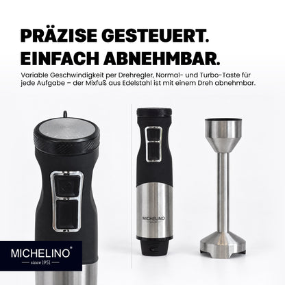 MICHELINO Stabmixer 1500 Watt Edelstahl – DC-Motor, variable Stufen & Gummischutz – Ansicht 3