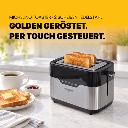 MICHELINO Toaster 2-Scheiben Edelstahl – 920W, Touch-Control, LED-Digitalanzeige, Bagelfunktion & breite Schlitze – Ansicht 2