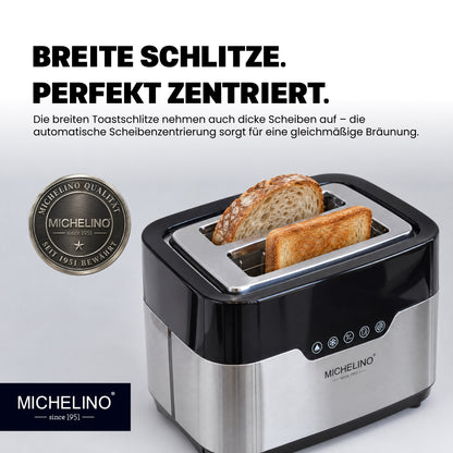 MICHELINO Toaster 2-Scheiben Edelstahl – 920W, Touch-Control, LED-Digitalanzeige, Bagelfunktion & breite Schlitze – Ansicht 3