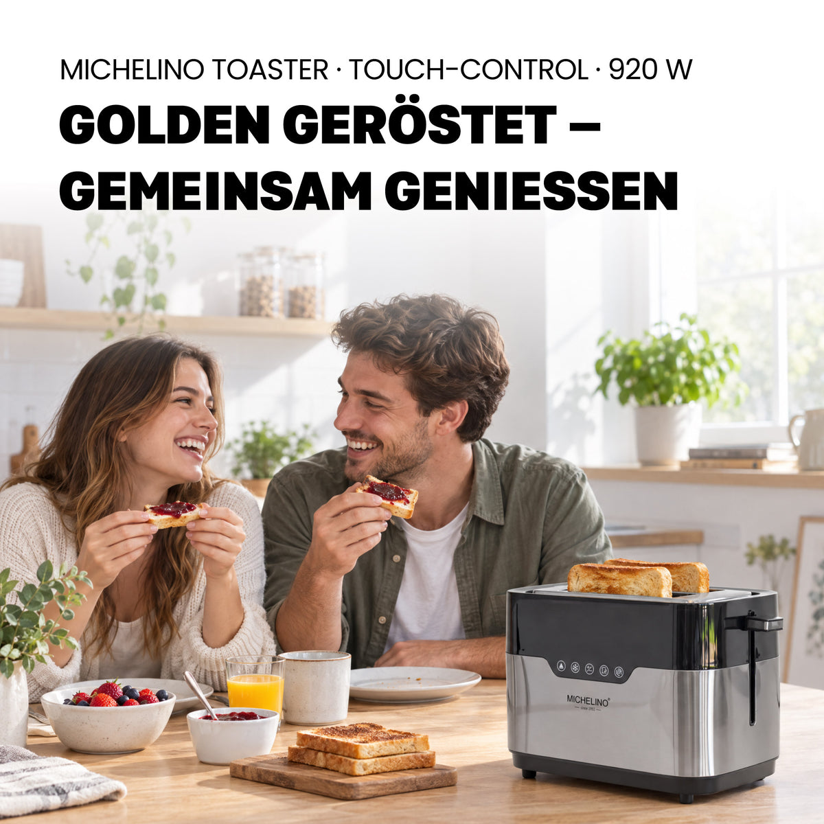 MICHELINO Toaster 2-Scheiben Edelstahl – 920W, Touch-Control, LED-Digitalanzeige, Bagelfunktion & breite Schlitze – Ansicht 8