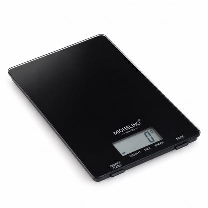 MICHELINO Küchenwaage Schwarz – 5 kg, 15×22 cm, 4 DMS-Sensoren, 1g Teilung & großes LCD