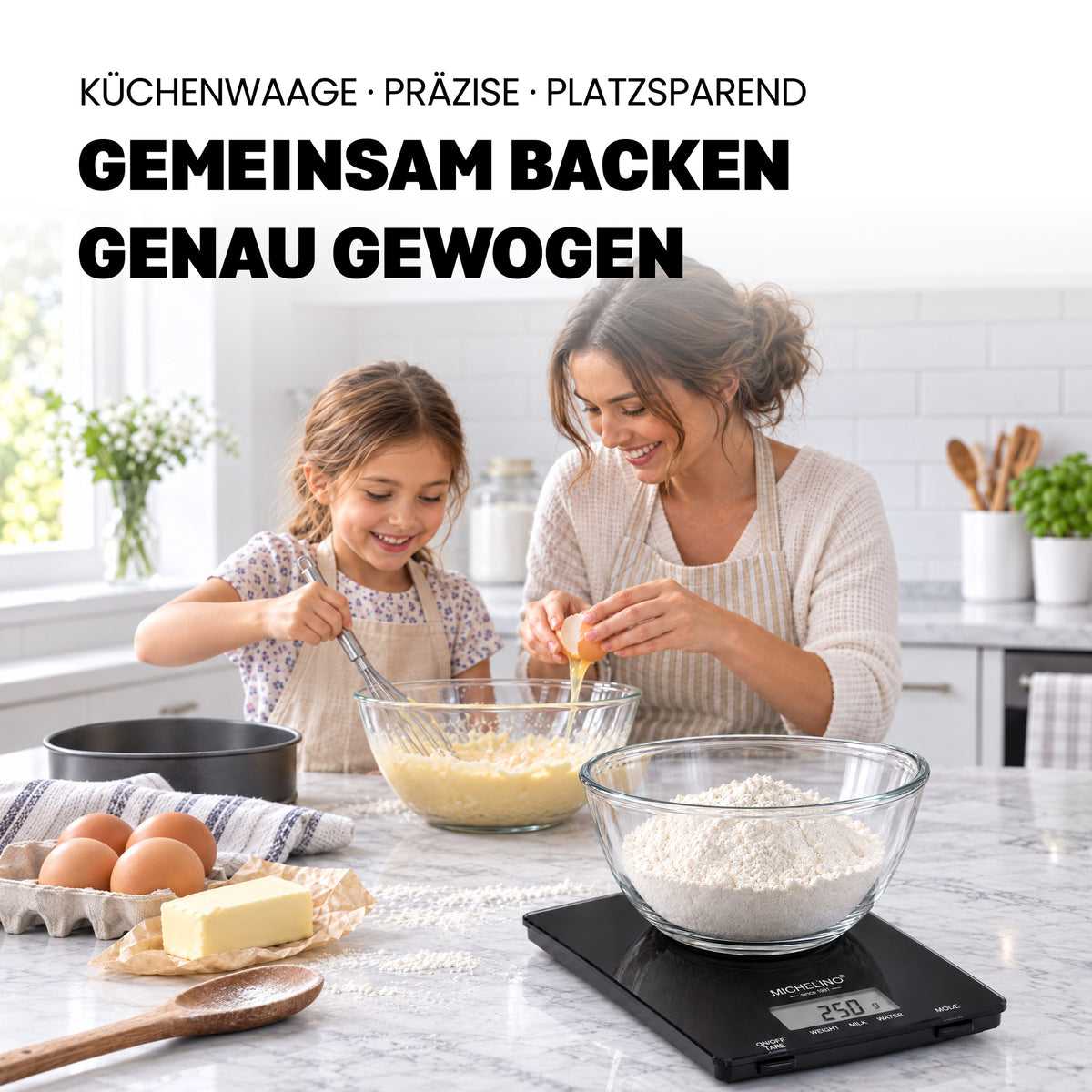 MICHELINO Küchenwaage Schwarz – 5 kg, 15×22 cm, 4 DMS-Sensoren, 1g Teilung & großes LCD – Ansicht 8