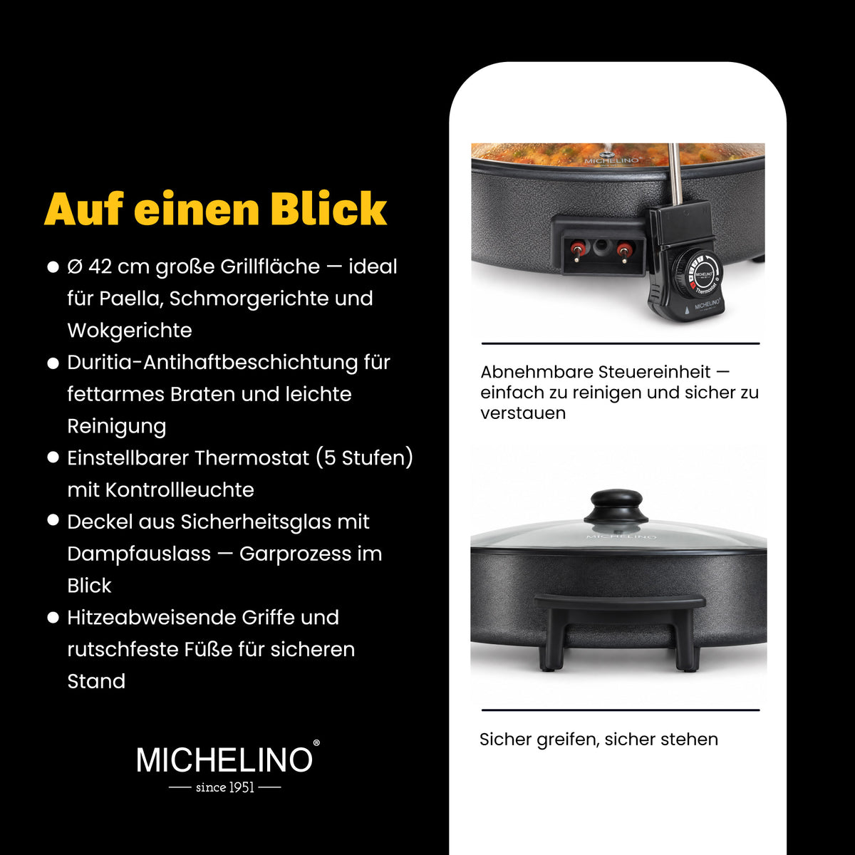 MICHELINO Multipfanne Elektrisch breit 42 cm höhe 7 cm Pizza p – Ansicht 4