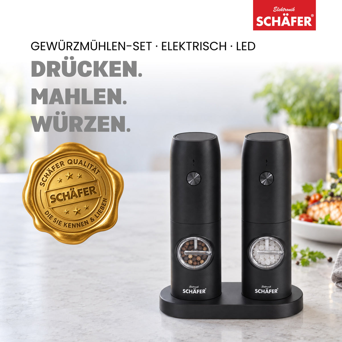 SCHÄFER 2-tlg. Gewürzmühle 16,5 × 7 × 19,5 cm Serie Venus Schwarz elektrisch – Ansicht 2