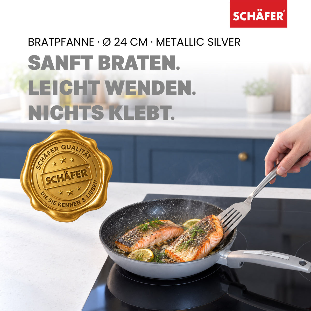 SCHÄFER Bratpfanne Ø 24 cm Metallic Silver – Antihaftbeschichtung, induktionsgeeignet – Ansicht 2