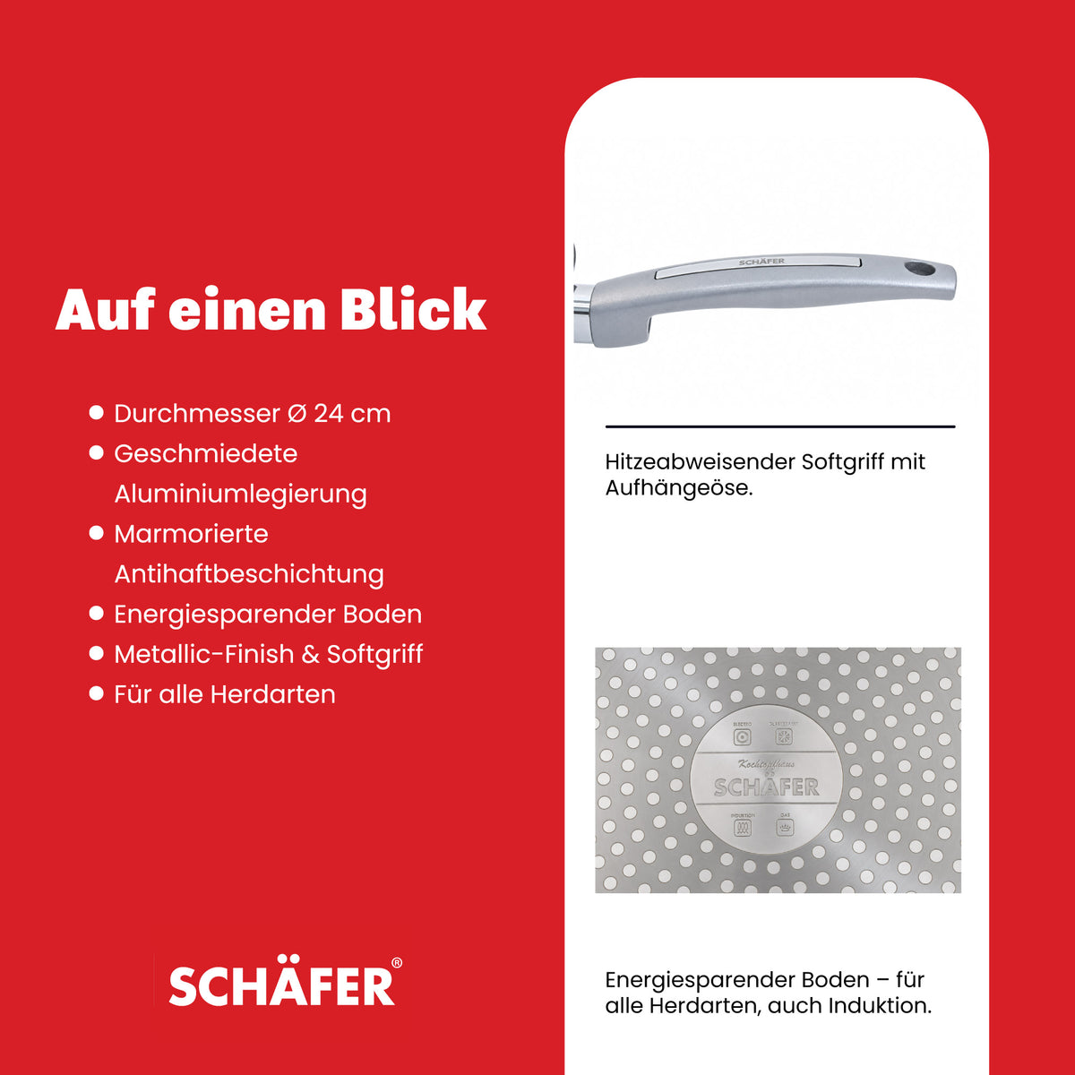 SCHÄFER Bratpfanne Ø 24 cm Metallic Silver – Antihaftbeschichtung, induktionsgeeignet – Ansicht 4