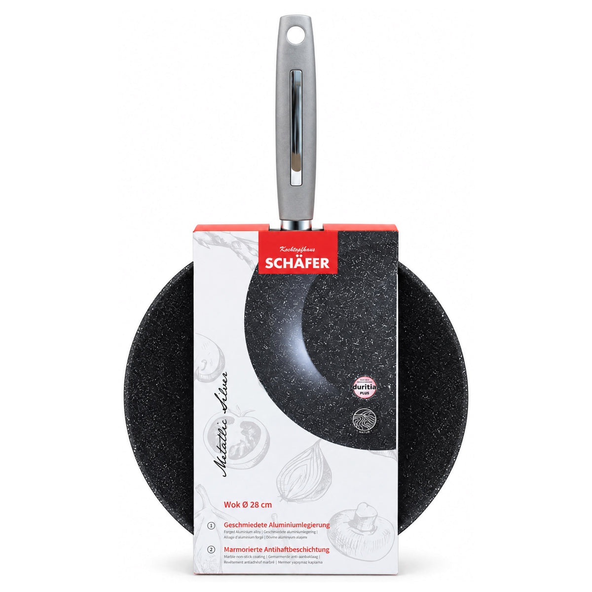 SCHÄFER Wok Ø 28 cm Metallic Silver – Antihaftbeschichtung, induktionsgeeignet