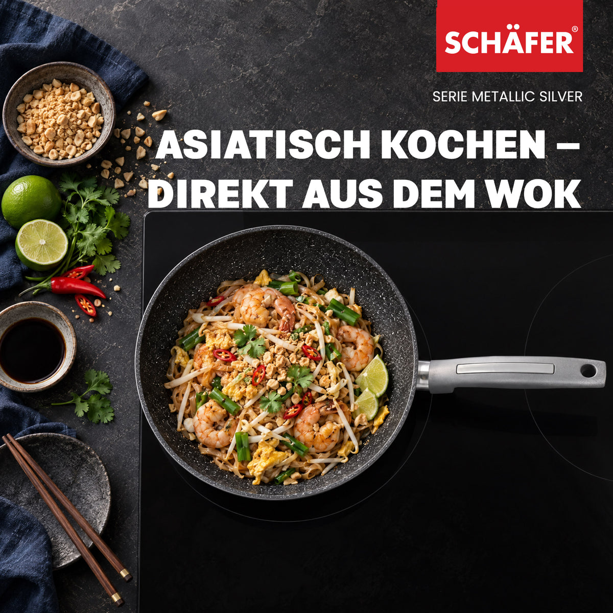 SCHÄFER Wok Ø 28 cm Metallic Silver – Antihaftbeschichtung, induktionsgeeignet – Ansicht 7