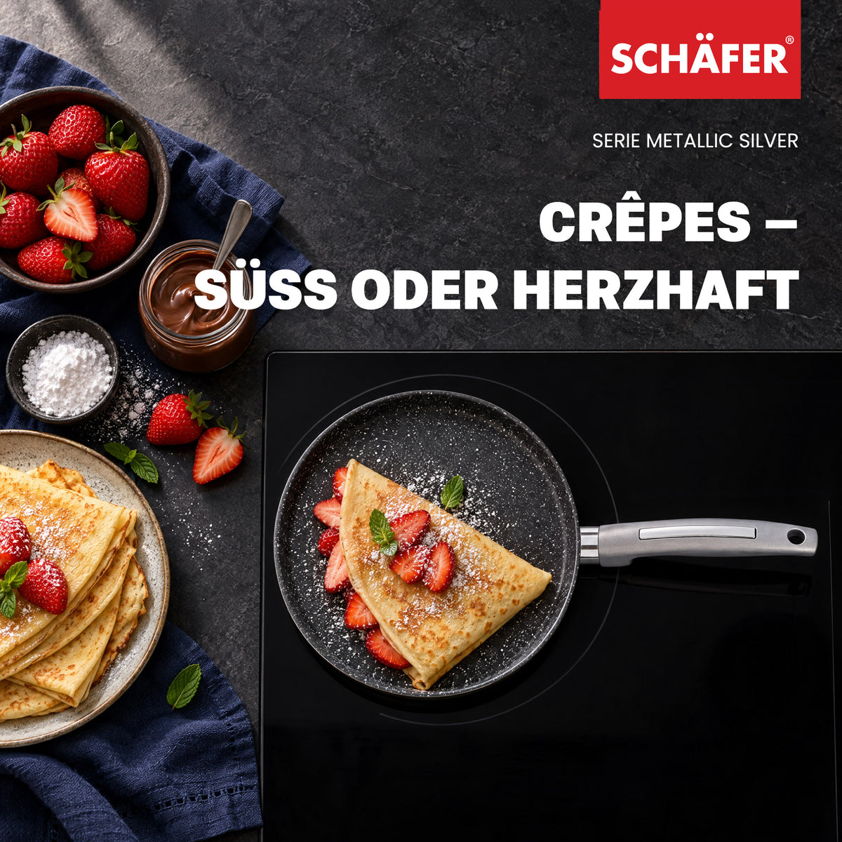 SCHÄFER Crêpepfanne Ø 24 cm Metallic Silver – Antihaftbeschichtung, induktionsgeeignet – Ansicht 7