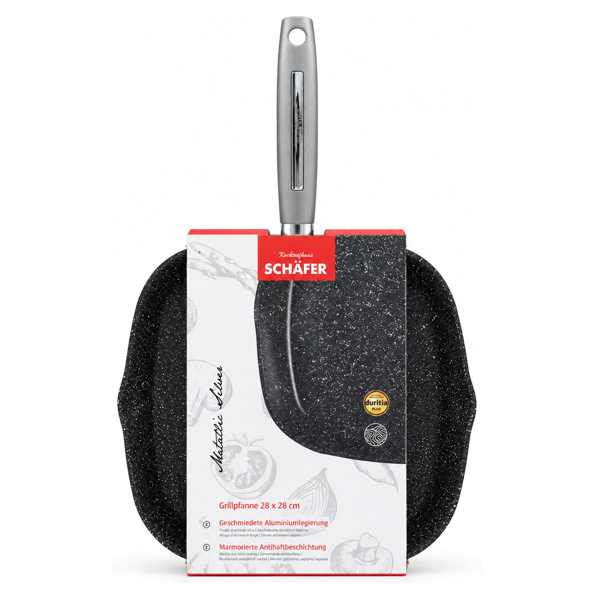 SCHÄFER Grillpfanne 28 × 28 cm Metallic Silver – Antihaftbeschichtung, induktionsgeeignet