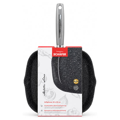 SCHÄFER Grillpfanne 28 × 28 cm Metallic Silver – Antihaftbeschichtung, induktionsgeeignet