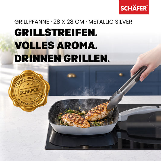 SCHÄFER Grillpfanne 28 × 28 cm Metallic Silver – Antihaftbeschichtung, induktionsgeeignet – Ansicht 2