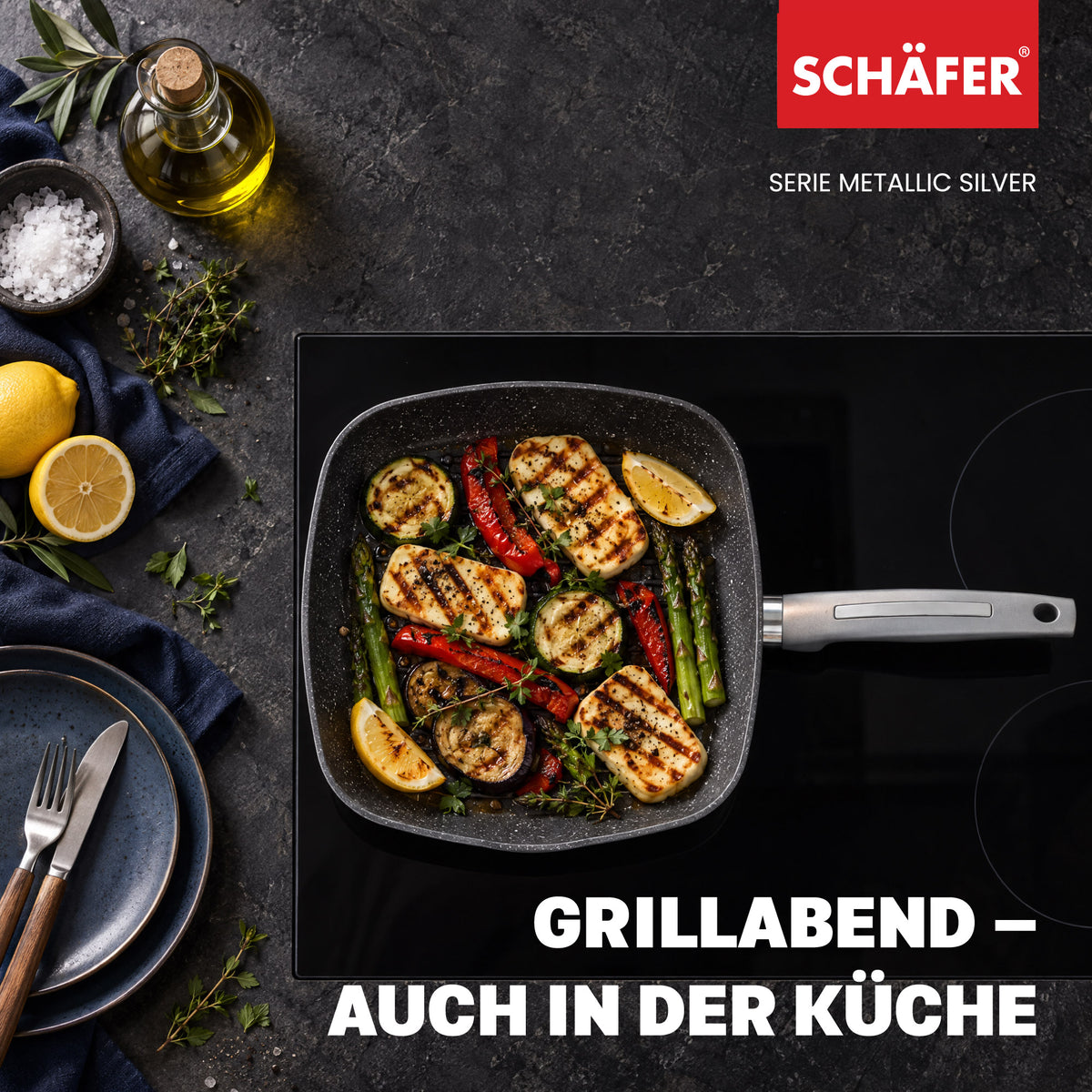 SCHÄFER Grillpfanne 28 × 28 cm Metallic Silver – Antihaftbeschichtung, induktionsgeeignet – Ansicht 7