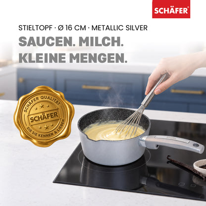 SCHÄFER Stieltopf Ø 16 cm Metallic Silver – Antihaftbeschichtung, induktionsgeeignet – Ansicht 2