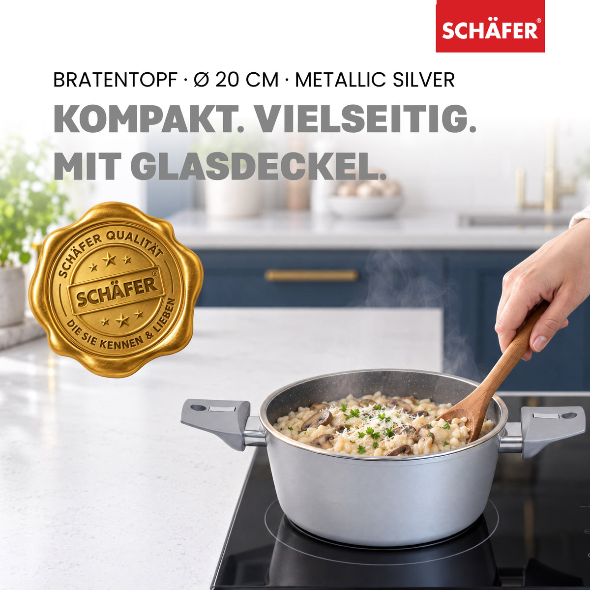 SCHÄFER Bratentopf Ø 20 cm Metallic Silver – Antihaftbeschichtung, induktionsgeeignet – Ansicht 2