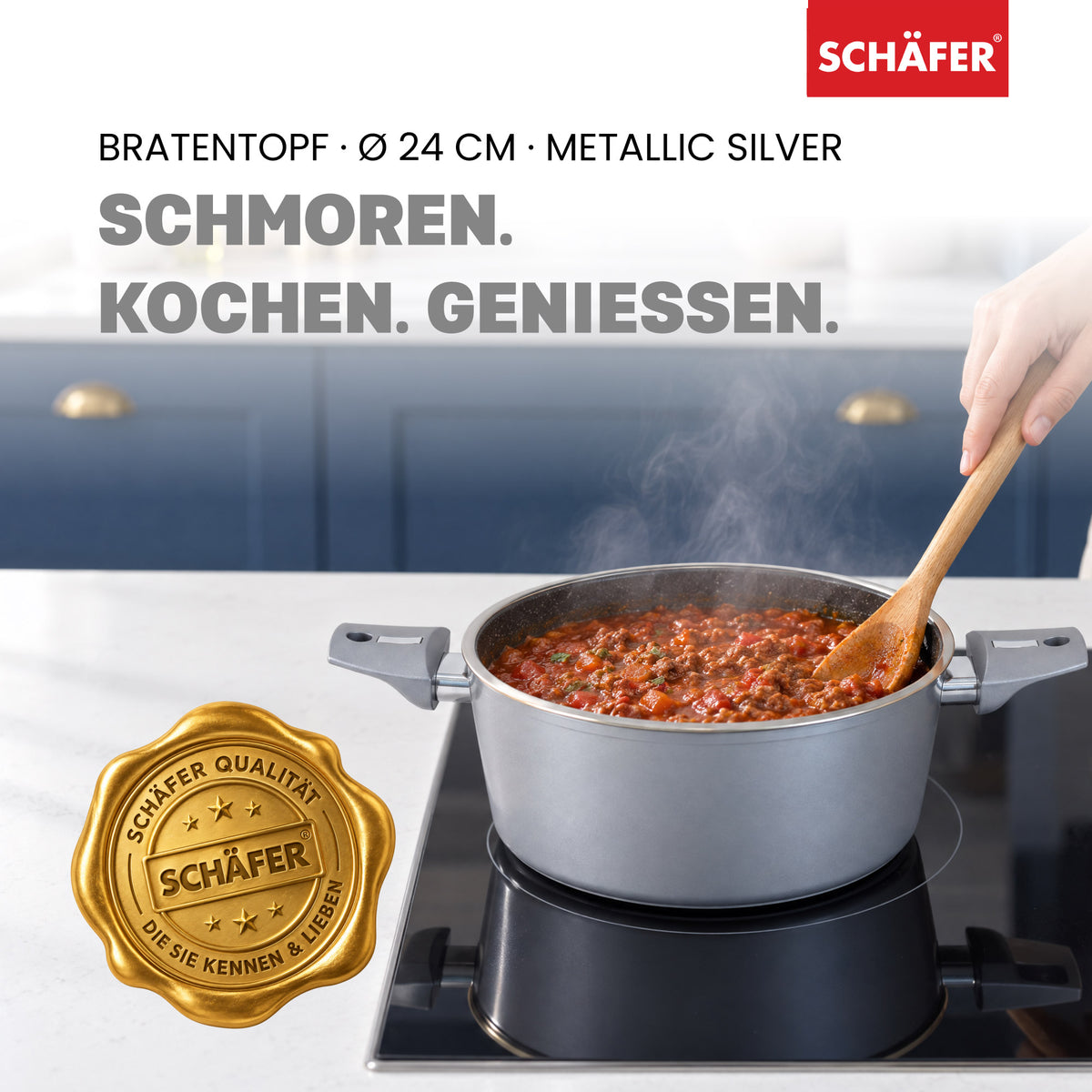 SCHÄFER Bratentopf Ø 24 cm Metallic Silver – Antihaftbeschichtung, induktionsgeeignet – Ansicht 2