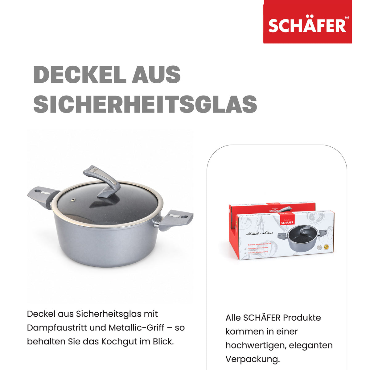 SCHÄFER Bratentopf Ø 24 cm Metallic Silver – Antihaftbeschichtung, induktionsgeeignet – Ansicht 3