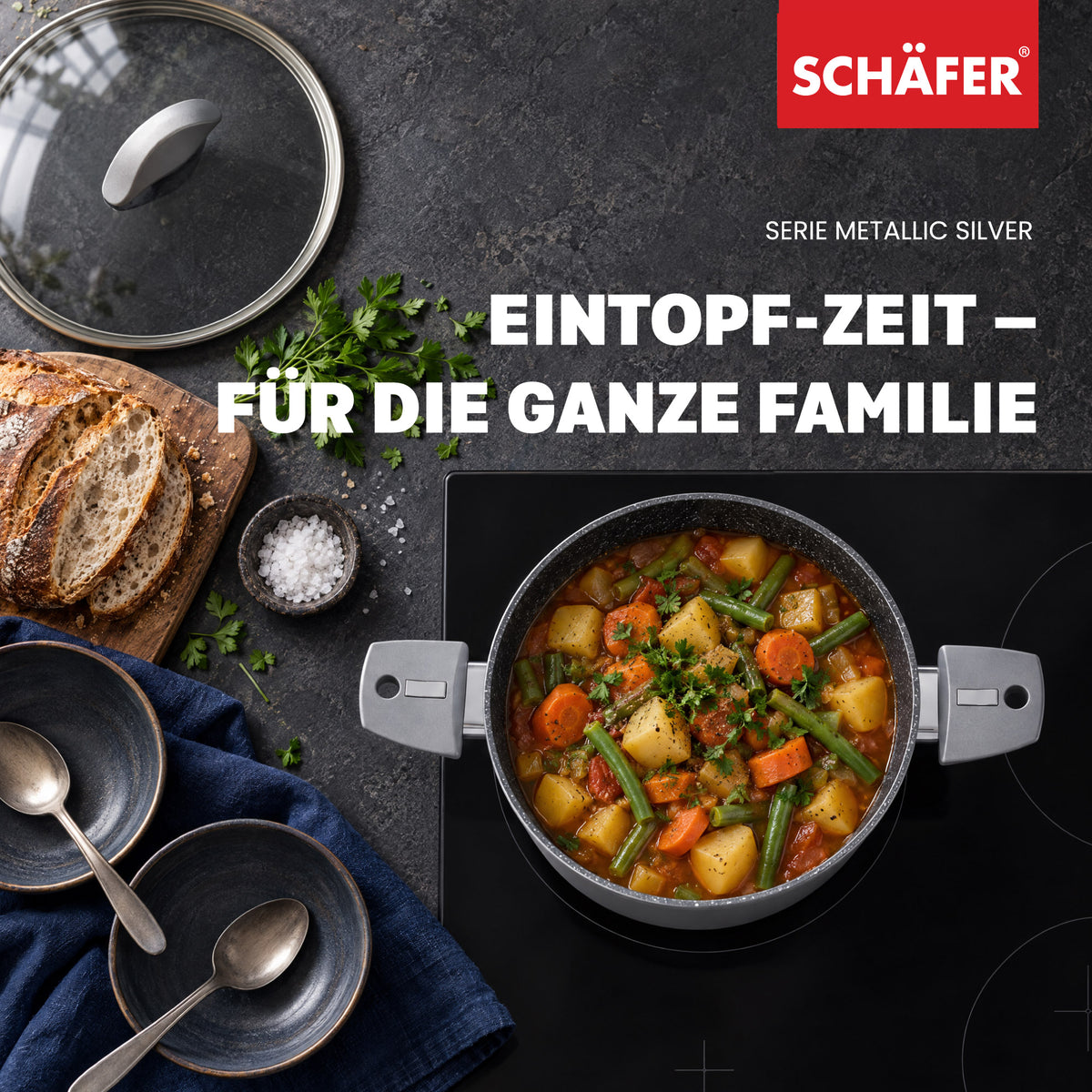 SCHÄFER Bratentopf Ø 24 cm Metallic Silver – Antihaftbeschichtung, induktionsgeeignet – Ansicht 7