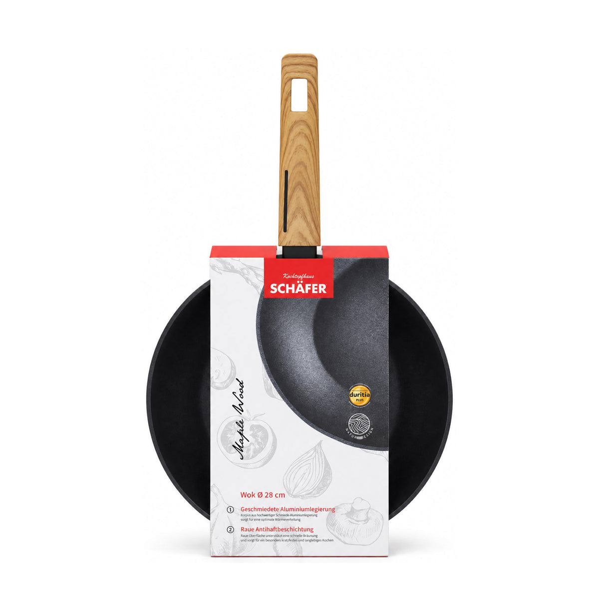 SCHÄFER Wok Ø 28 cm Maple Wood – Antihaftbeschichtung, induktionsgeeignet