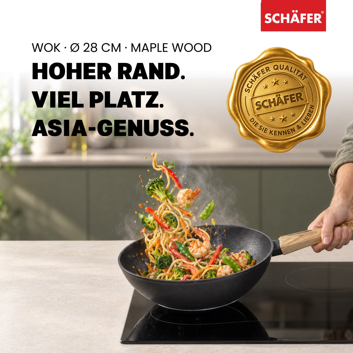 SCHÄFER Wok Ø 28 cm Maple Wood – Antihaftbeschichtung, induktionsgeeignet – Ansicht 2