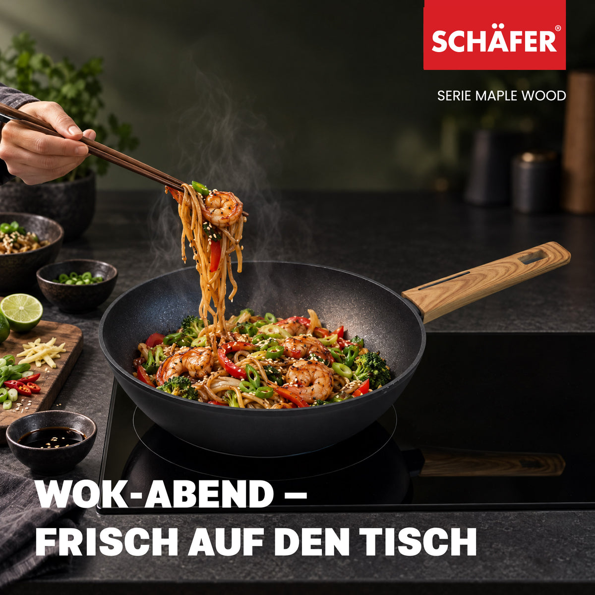 SCHÄFER Wok Ø 28 cm Maple Wood – Antihaftbeschichtung, induktionsgeeignet – Ansicht 7