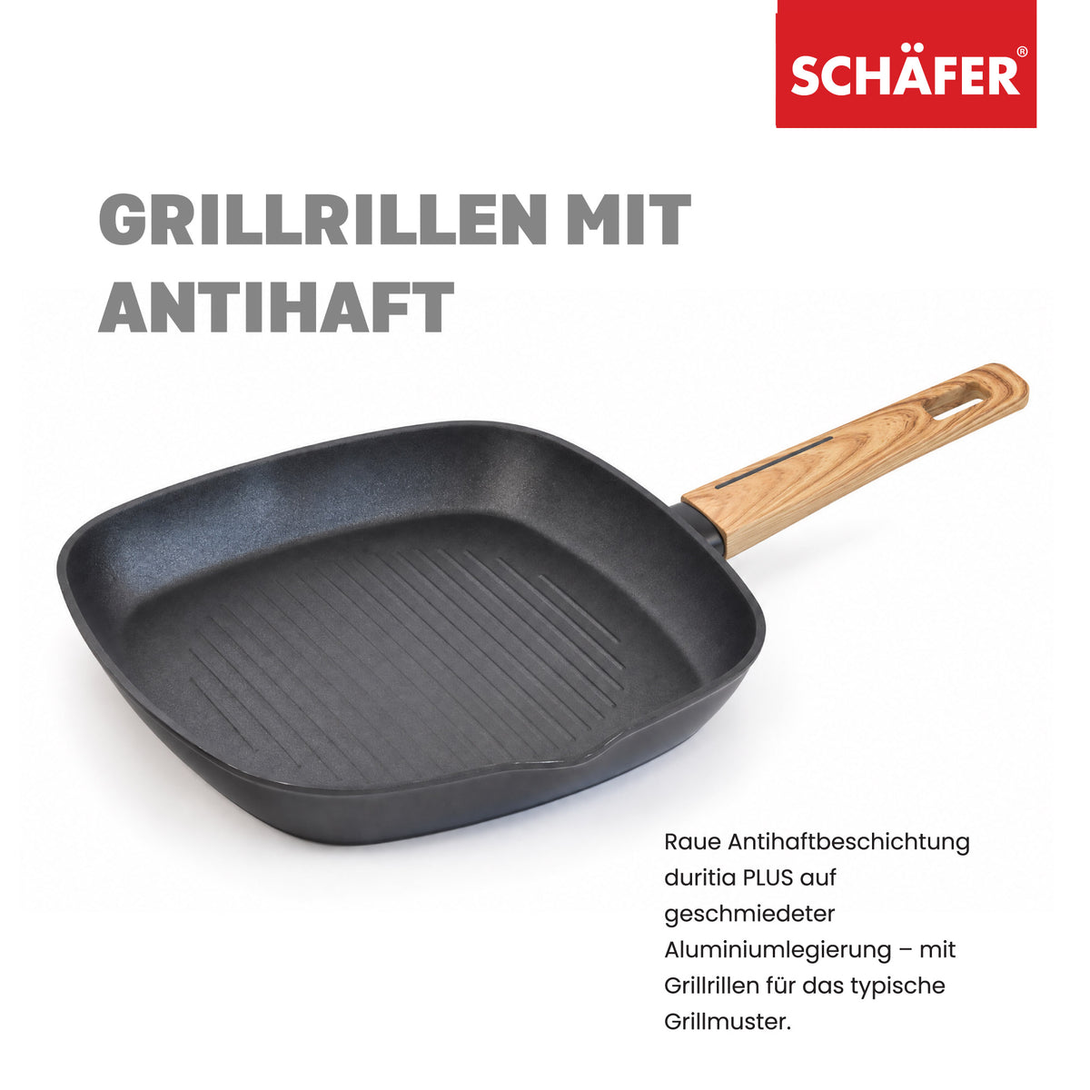 SCHÄFER Grillpfanne 28 × 28 cm Maple Wood – Antihaftbeschichtung, induktionsgeeignet – Ansicht 3