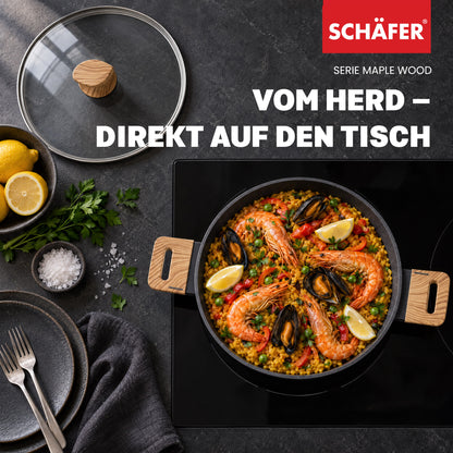 SCHÄFER Servierpfanne Ø 28 cm Maple Wood mit Glasdeckel – Antihaftbeschichtung, induktionsgeeignet – Ansicht 7