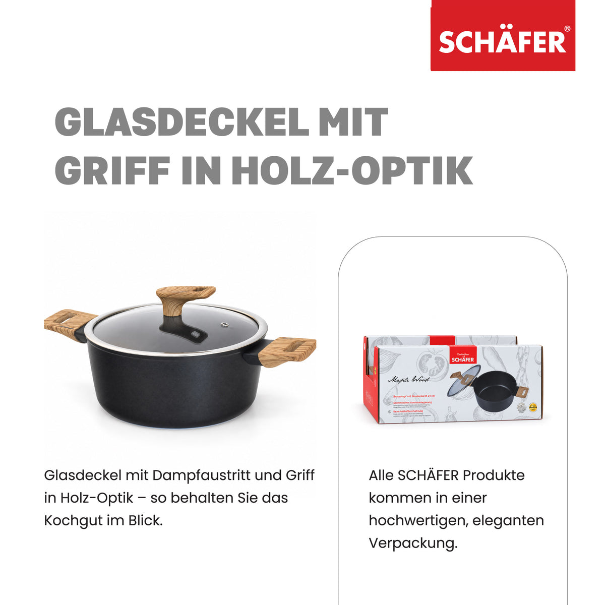 SCHÄFER Bratentopf Ø 24 cm Maple Wood – Antihaftbeschichtung, induktionsgeeignet – Ansicht 3