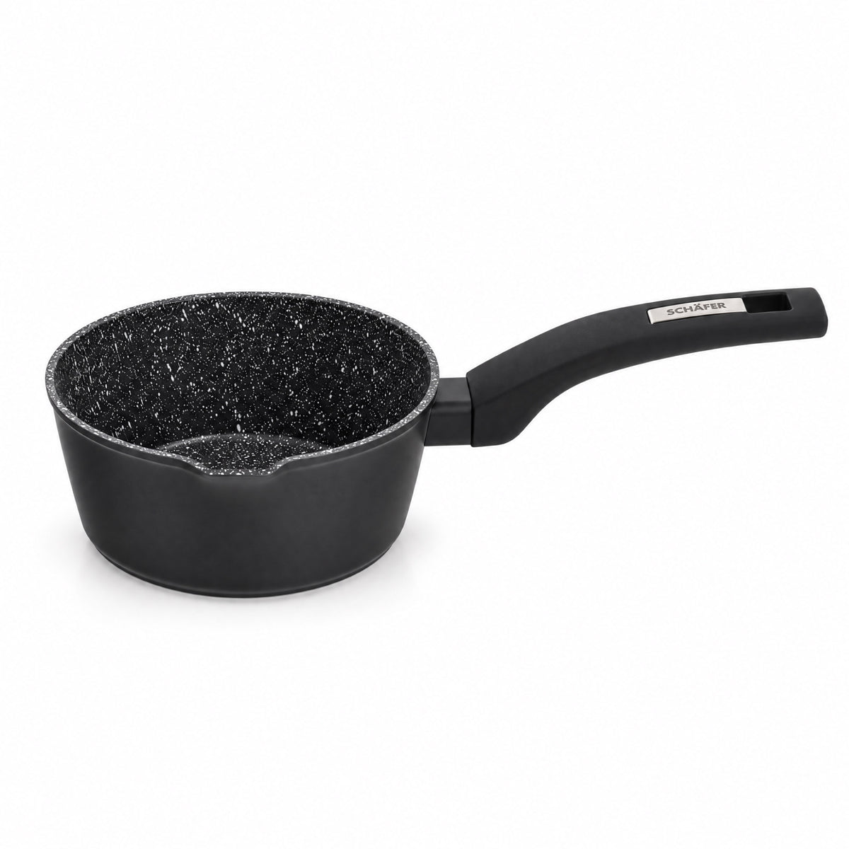 SCHÄFER Stieltopf Ø 16 cm Marble Black – Antihaftbeschichtung, induktionsgeeignet