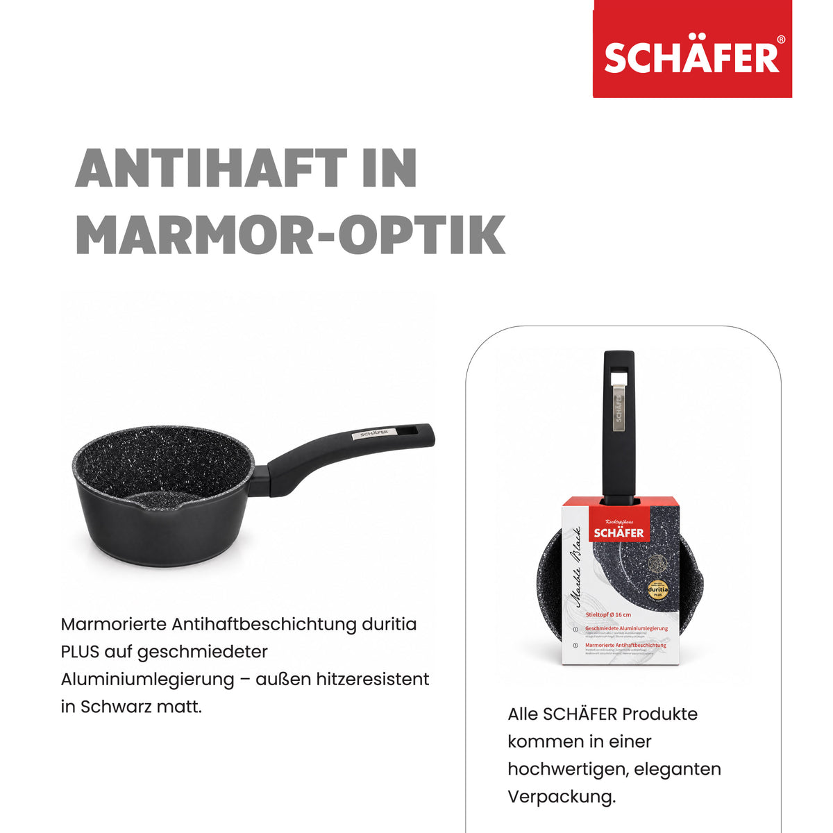 SCHÄFER Stieltopf Ø 16 cm Marble Black – Antihaftbeschichtung, induktionsgeeignet – Ansicht 3