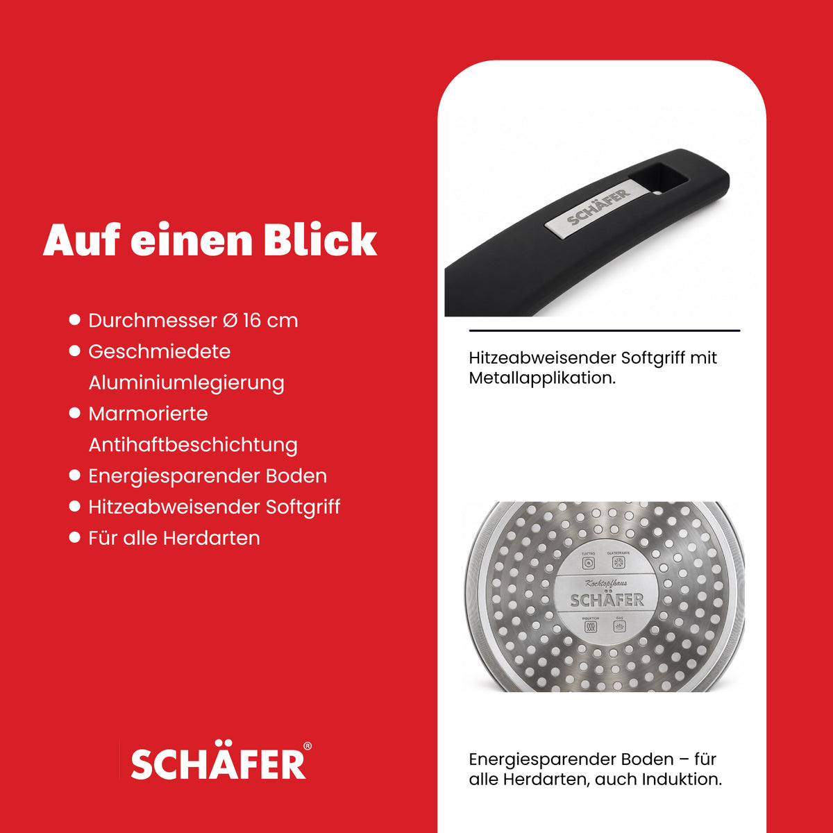 SCHÄFER Stieltopf Ø 16 cm Marble Black – Antihaftbeschichtung, induktionsgeeignet – Ansicht 4