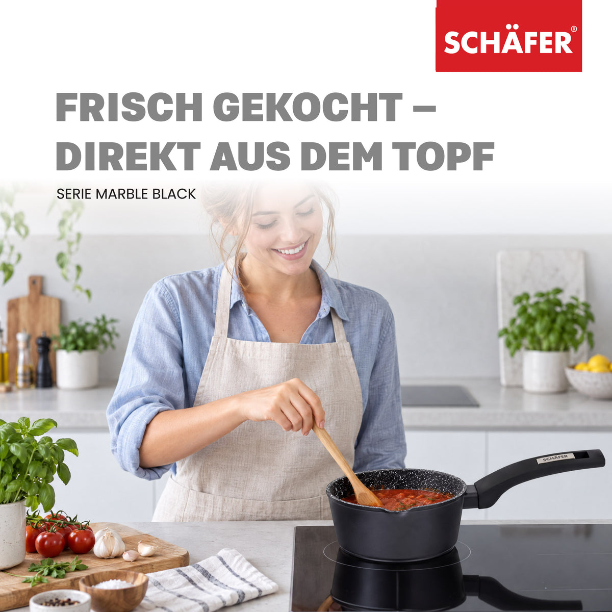 SCHÄFER Stieltopf Ø 16 cm Marble Black – Antihaftbeschichtung, induktionsgeeignet – Ansicht 7