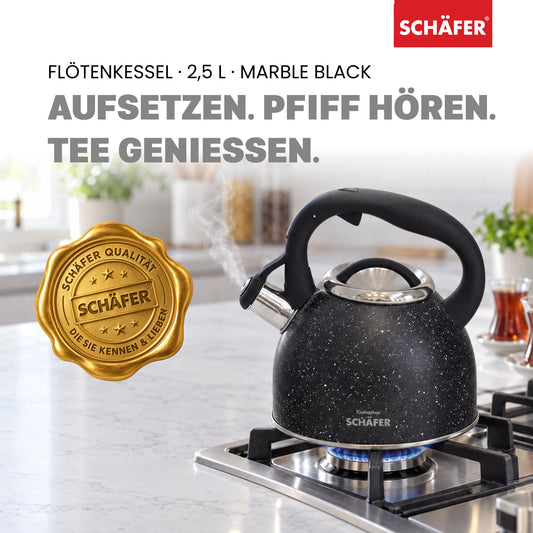 SCHÄFER Edelstahl Flötenkessel 2,5 l Black mit Softgriff – Ansicht 2