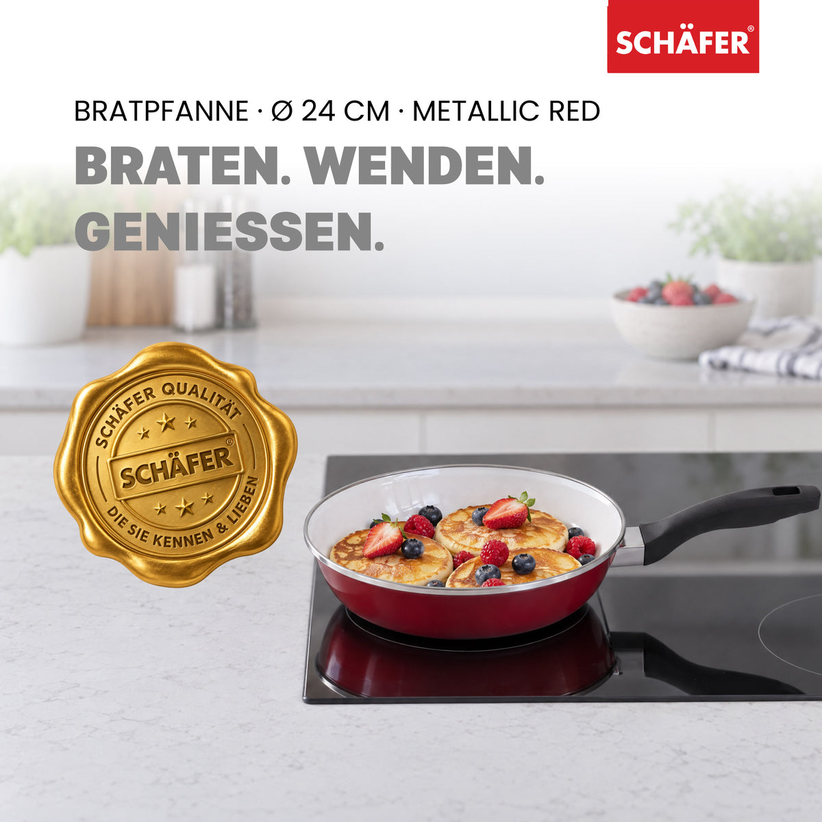SCHÄFER Emaille Bratpfanne Ø 24 cm Metallic Red – induktionsgeeignet – Ansicht 2