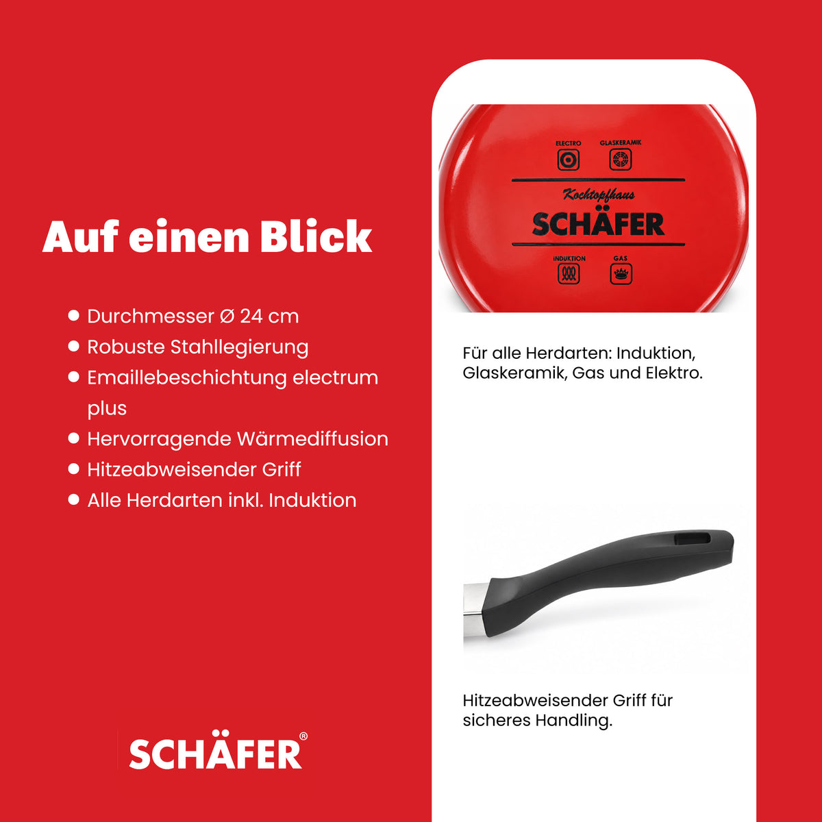 SCHÄFER Emaille Bratpfanne Ø 24 cm Metallic Red – induktionsgeeignet – Ansicht 4
