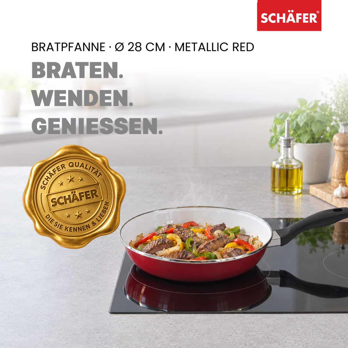 SCHÄFER Emaille Bratpfanne Ø 28 cm Metallic Red – induktionsgeeignet – Ansicht 2