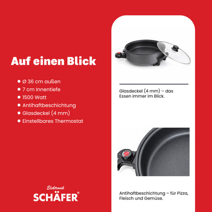 SCHÄFER Multipfanne Ø 36 cm Antihaftbeschichtung 7 cm tief 1500 Watt – Ansicht 4
